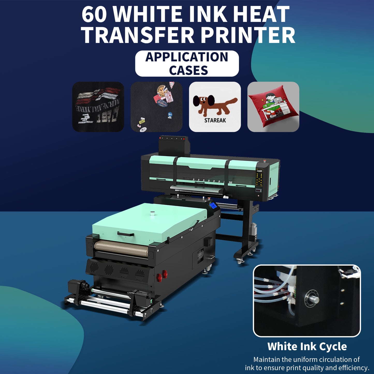 4 heads in stock 60cm dual head white ink hot stamping machine, clothing T-shirt pattern hot stamping transfer DTF white ink printer