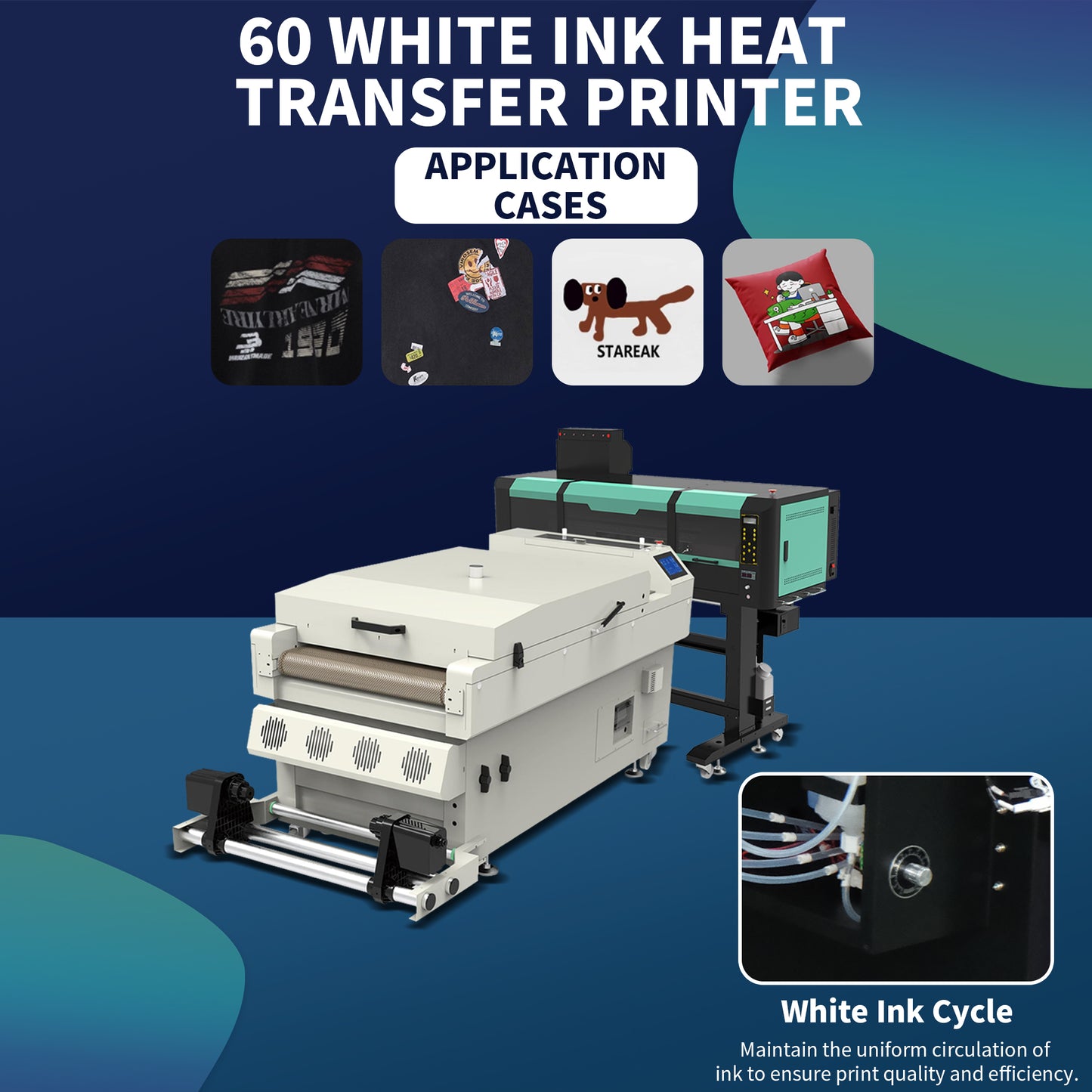 5-head manufacturer dtf white ink hot stamping printer t-shirt clothing hoodie printing machine white ink shaking powder drying all-in-one machine - base