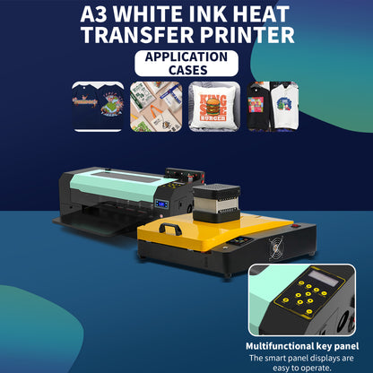 A3 white ink hot stamping shaking powder machine A3 dual head DTF printer powder spraying shaking powder drying integrated machine Ke style hot stamping