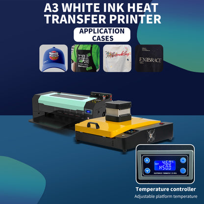 A3 white ink hot stamping shaking powder machine A3 dual head DTF printer powder spraying shaking powder drying integrated machine Ke style hot stamping