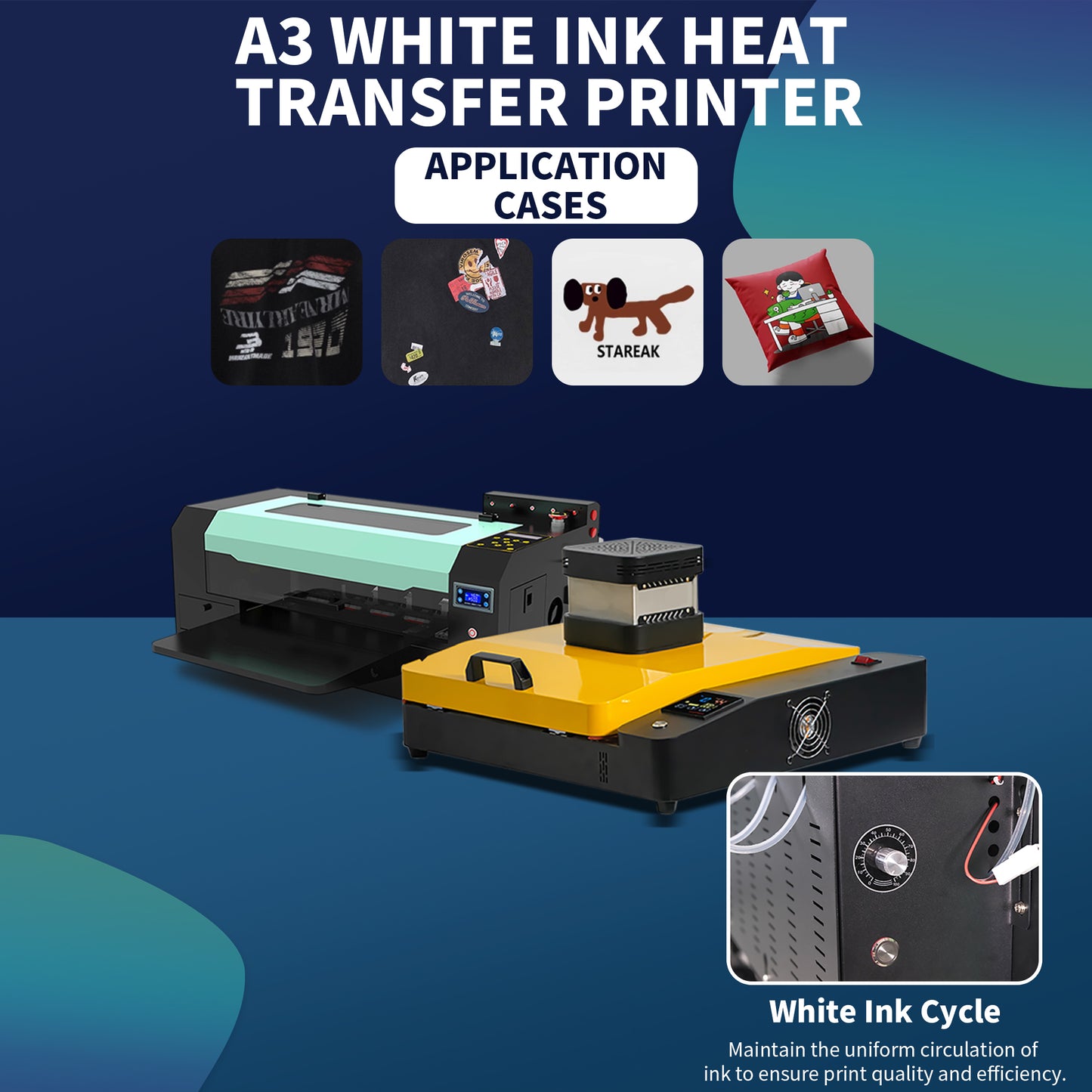 A3 white ink hot stamping shaking powder machine A3 dual head DTF printer powder spraying shaking powder drying integrated machine Ke style hot stamping