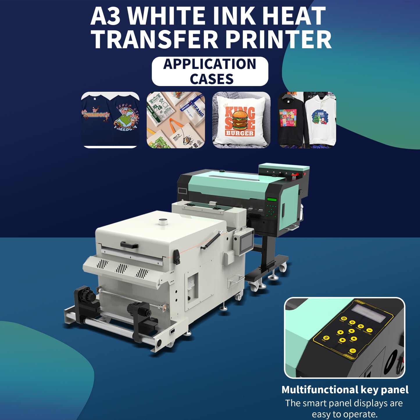 A3 white ink hot stamping shaking powder machine A3 dual head DTF printer powder spraying shaking powder drying integrated machine Ke style hot stamping