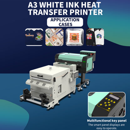 A3 white ink hot stamping shaking powder machine A3 dual head DTF printer powder spraying shaking powder drying integrated machine Ke style hot stamping