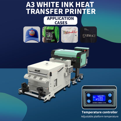 A3 white ink hot stamping shaking powder machine A3 dual head DTF printer powder spraying shaking powder drying integrated machine Ke style hot stamping