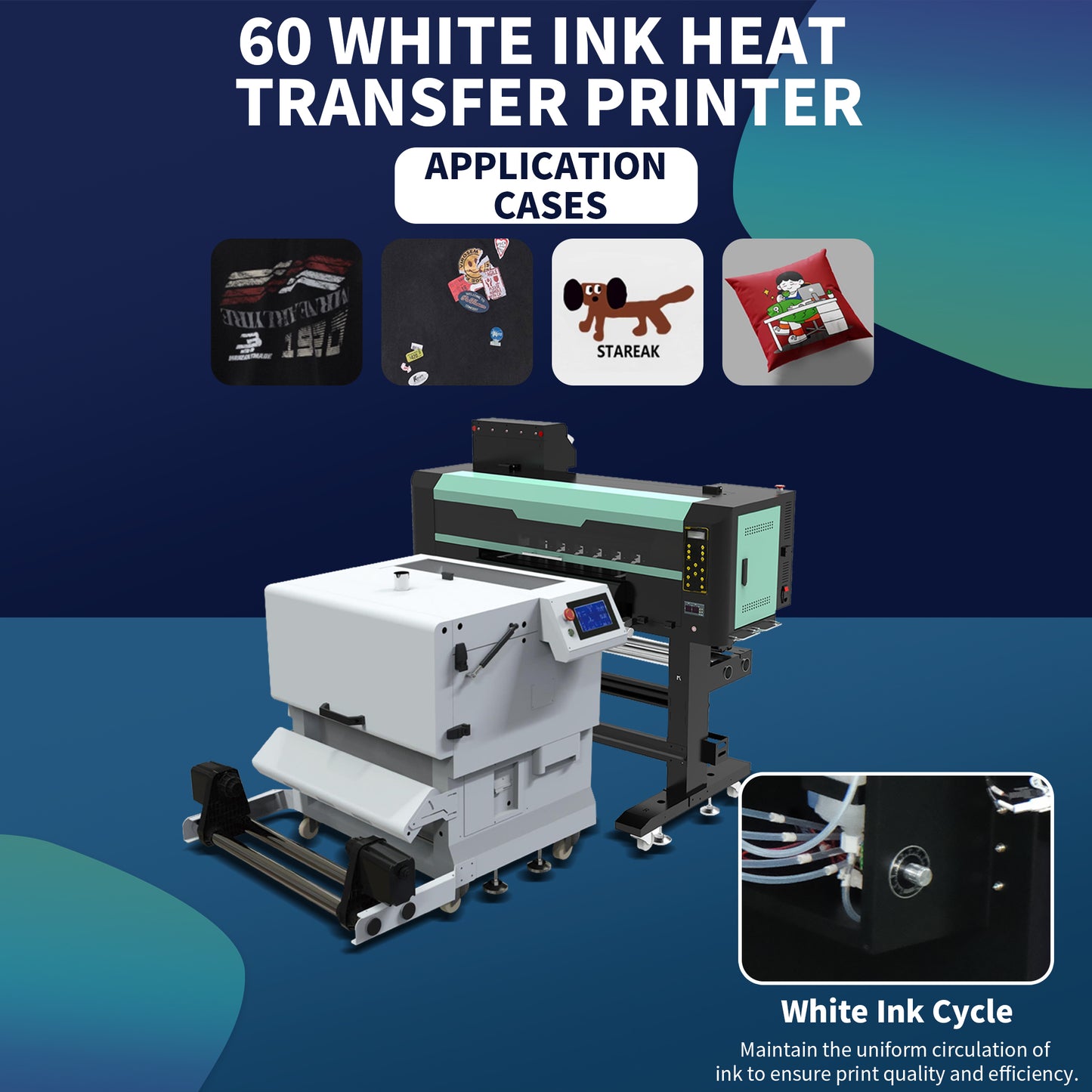 2 head A1 white ink hot stamping printer, heat transfer printing machine for clothes, DTF digital offset clothing T-shirt pattern printing machine
