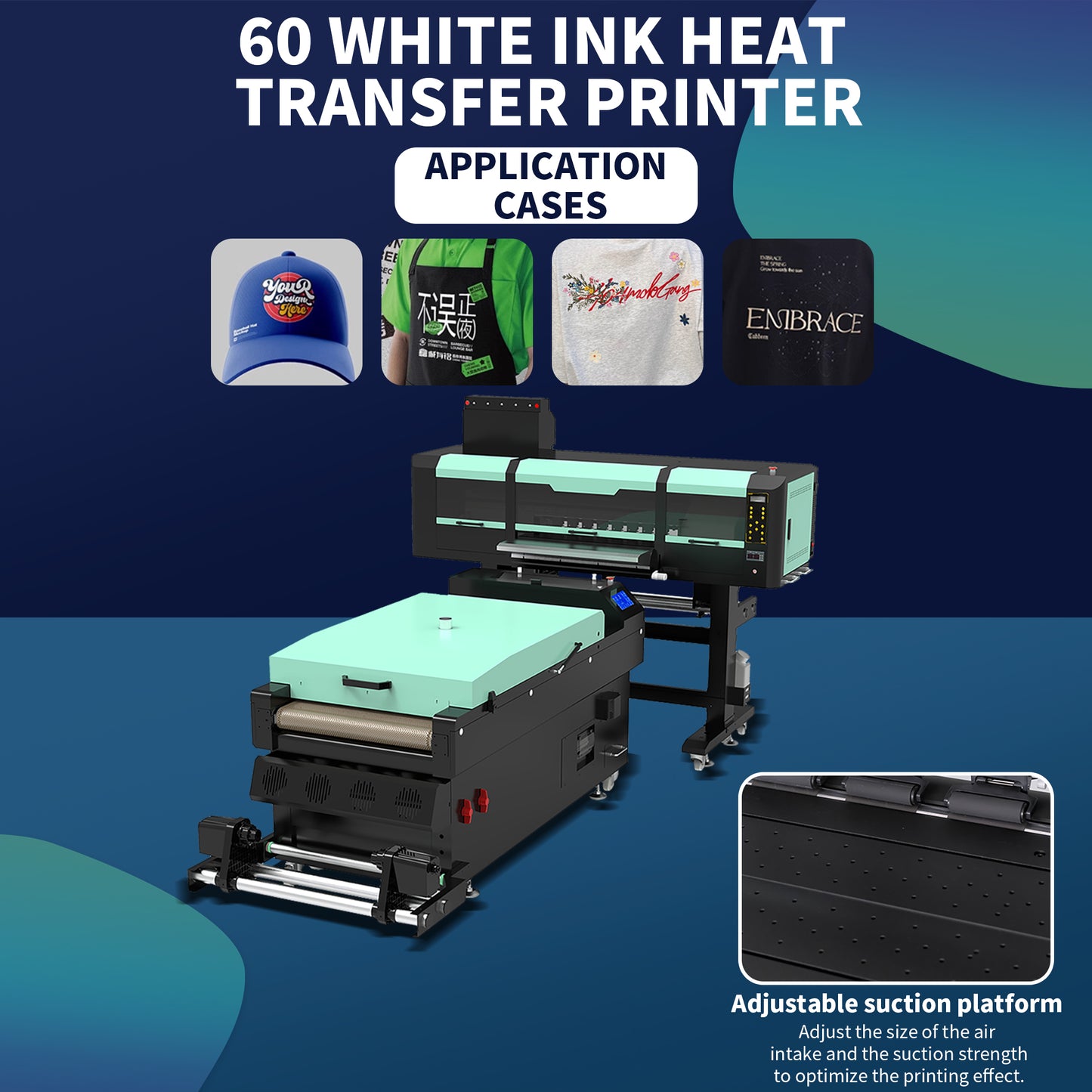 4 heads in stock 60cm dual head white ink hot stamping machine, clothing T-shirt pattern hot stamping transfer DTF white ink printer